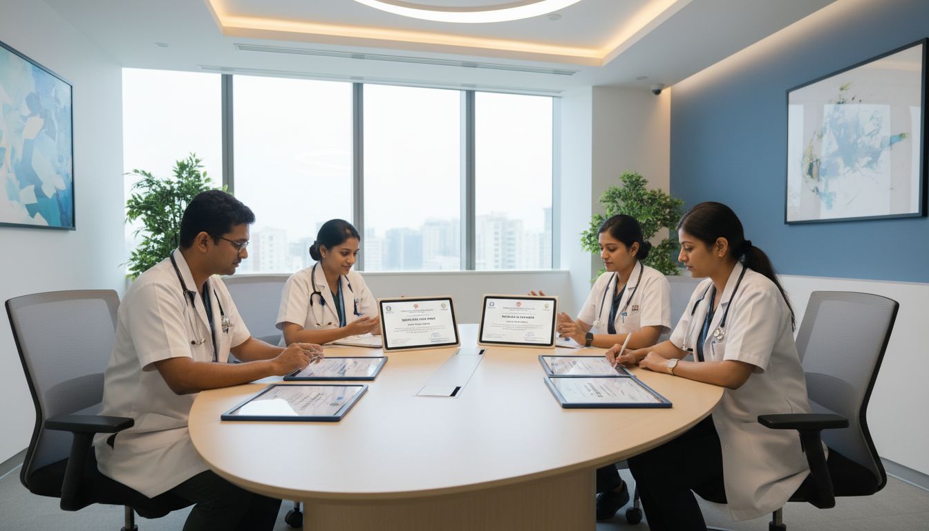 Healthcare compliance - medical professionals reviewing credentials